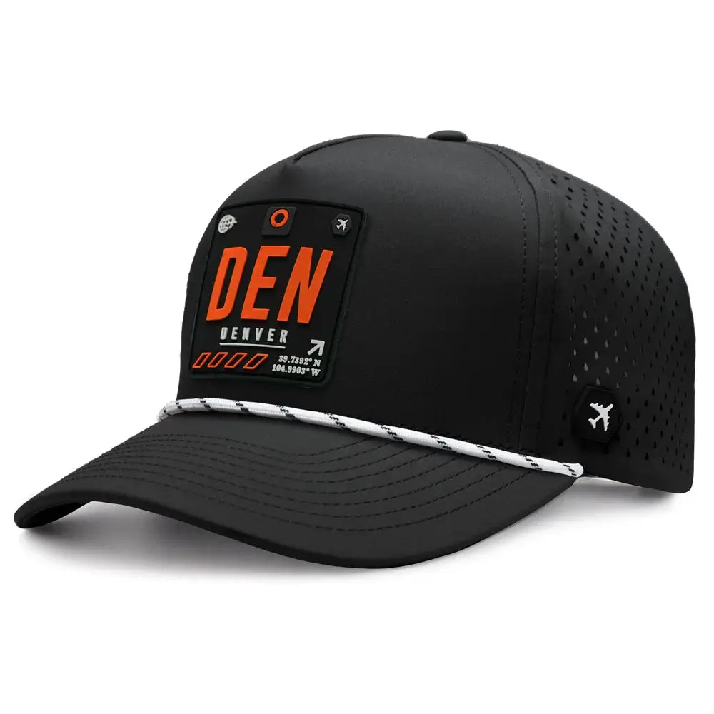 Denver Revolve Performance Hat Black/White Rope  color 3Quarter front view 