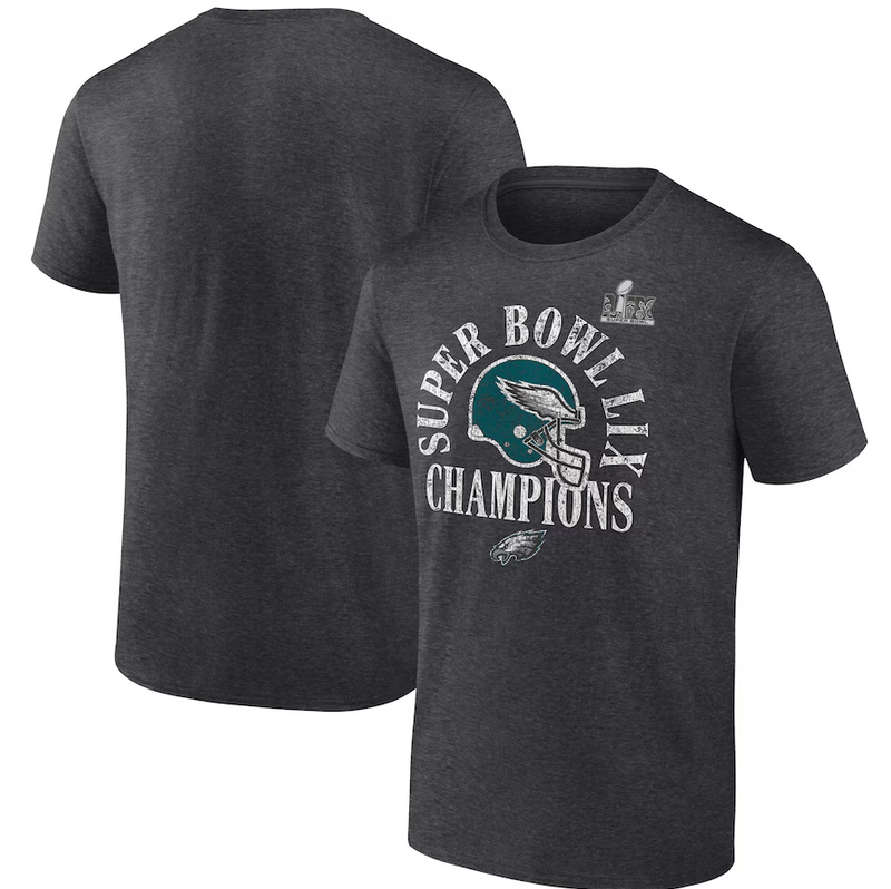 Camiseta de los Philadelphia Eagles color carbón jaspeado, campeonas del Super Bowl LIX, temporada de anillos