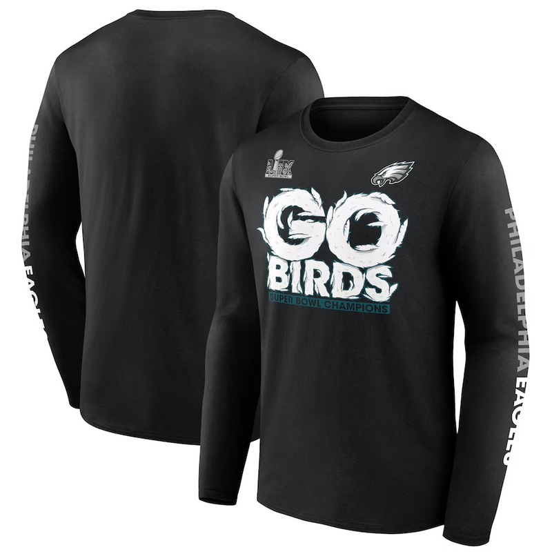 Camiseta de manga larga Philadelphia Eagles Black Super Bowl LIX Champions On Top Go Birds