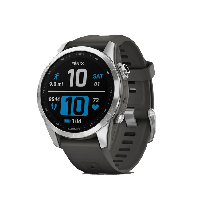 Garmin Fenix 7S Solar Carbon Grey color 3Quarter front View