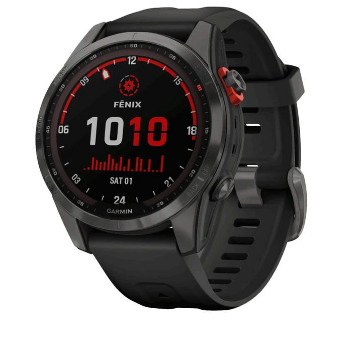 Garmin Fenix 7 Solar Carbon Black color 3 Quarter front view