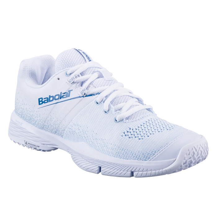 Zapatillas de pádel Babolat Sensa blancas/azul claro para mujer