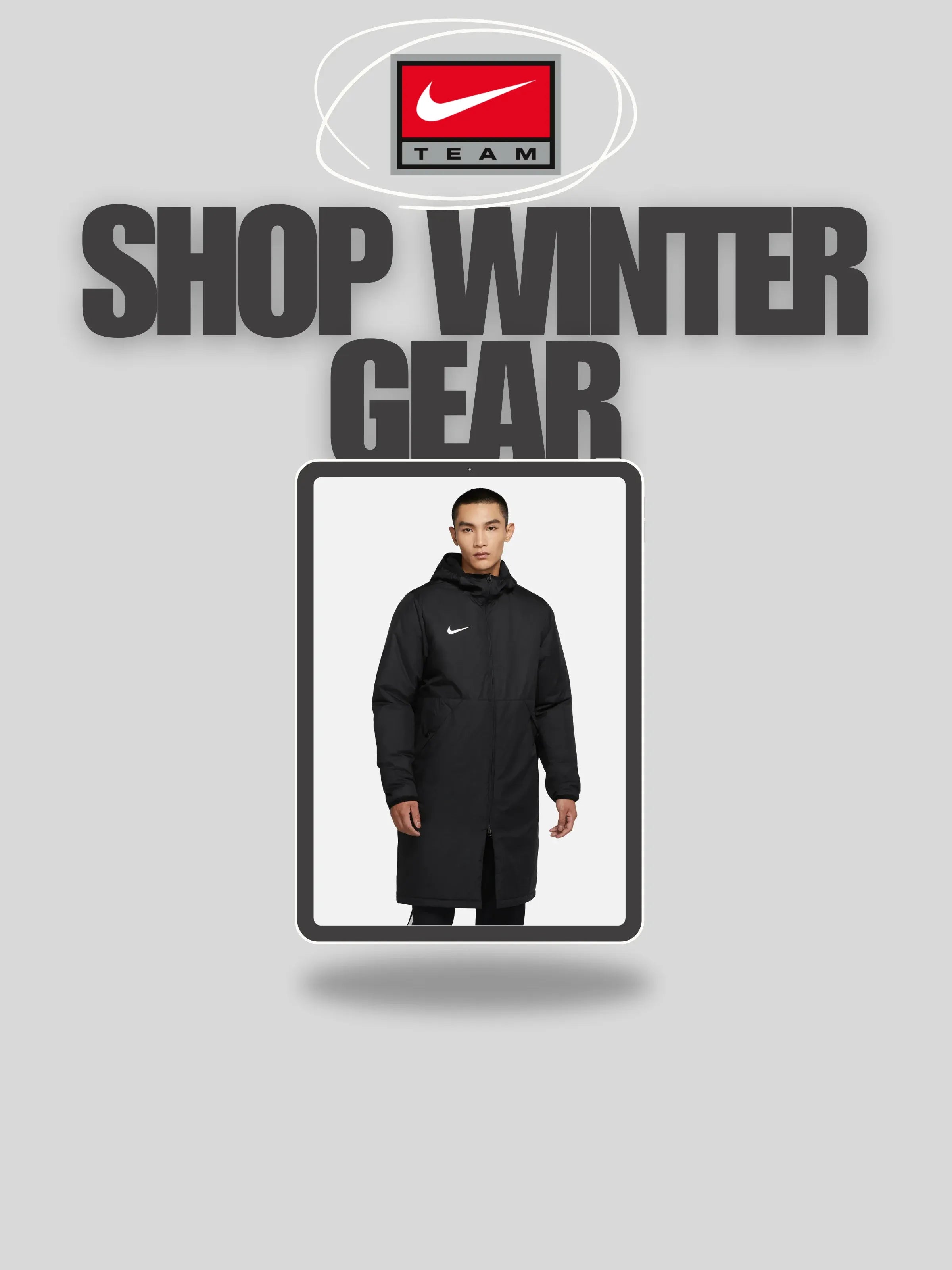 Nike winter gear with a person wearing a black Nike coat 