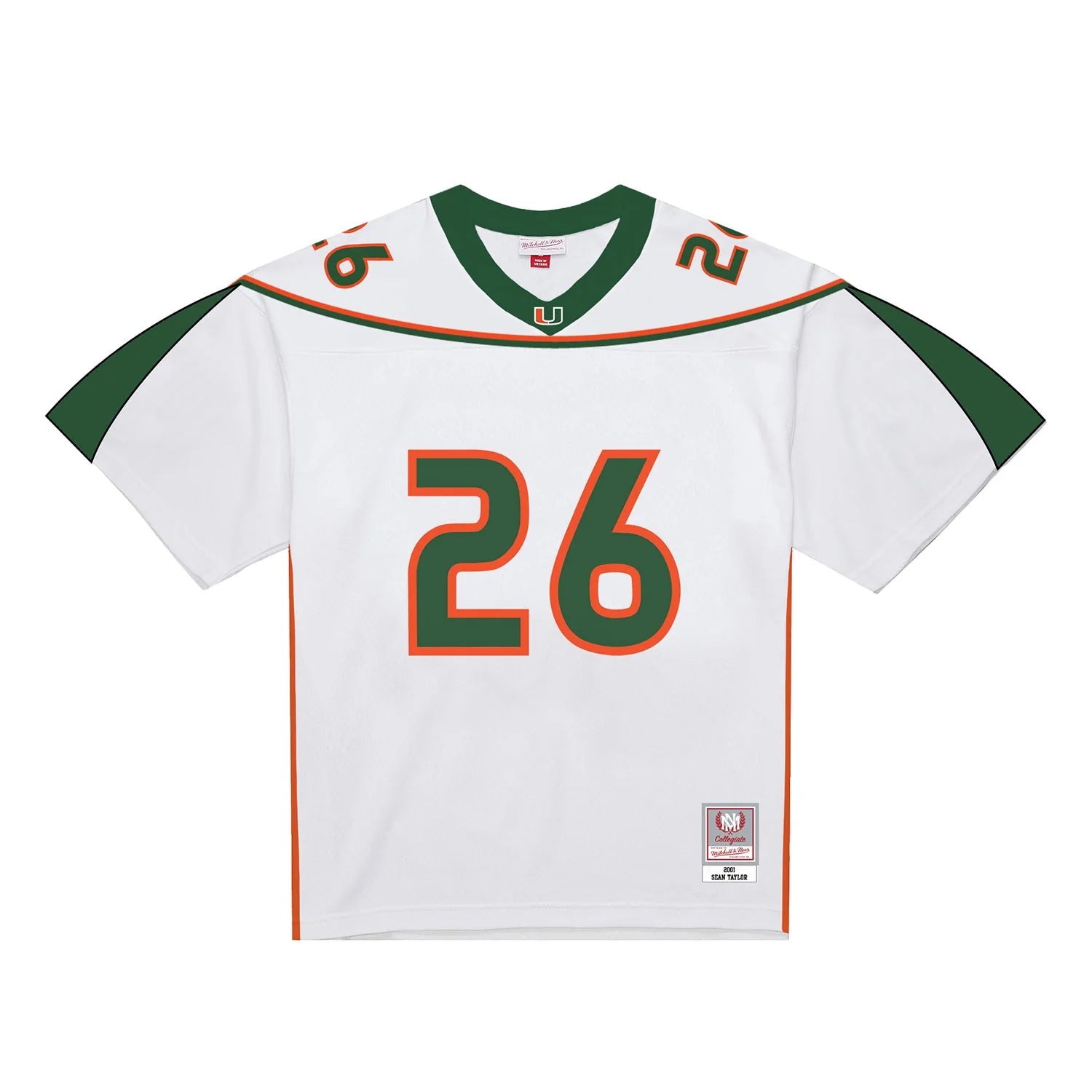 Mitchell & Ness 2001 NCAA Miami Hurricanes Sean Taylor White Football Jersey