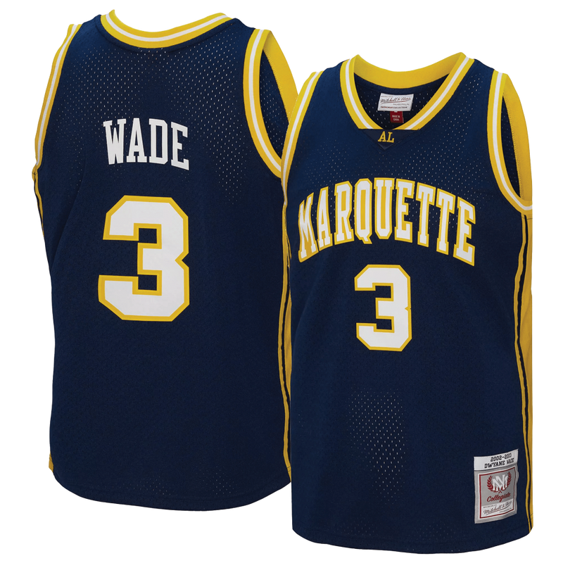 Camiseta retro Mitchell & Ness para hombre de los Marquette Golden Eagles Dwyane Wade #3 azul 2002-03 Swingman 