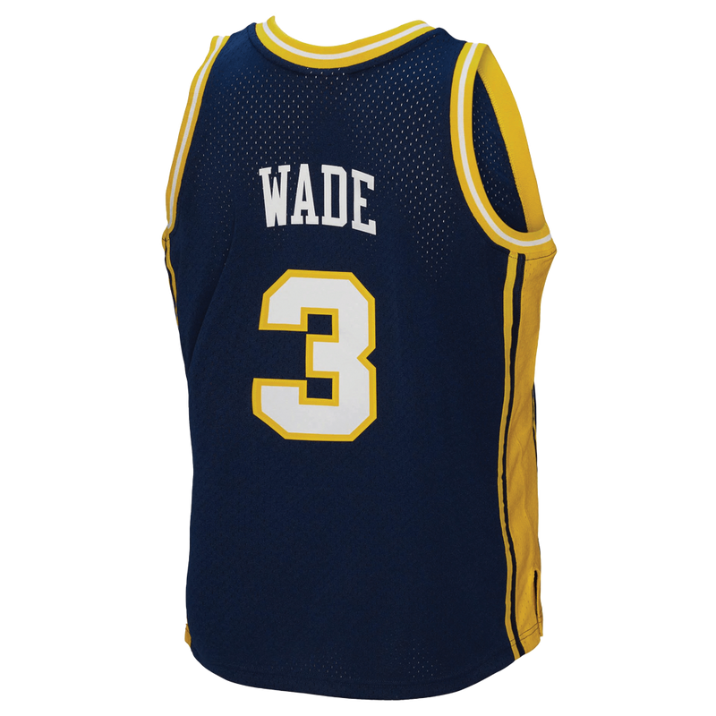 Camiseta retro Mitchell & Ness para hombre de los Marquette Golden Eagles Dwyane Wade #3 azul 2002-03 Swingman 