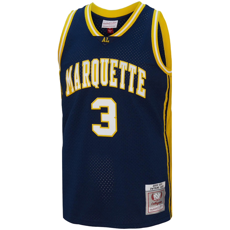Camiseta retro Mitchell & Ness para hombre de los Marquette Golden Eagles Dwyane Wade #3 azul 2002-03 Swingman 