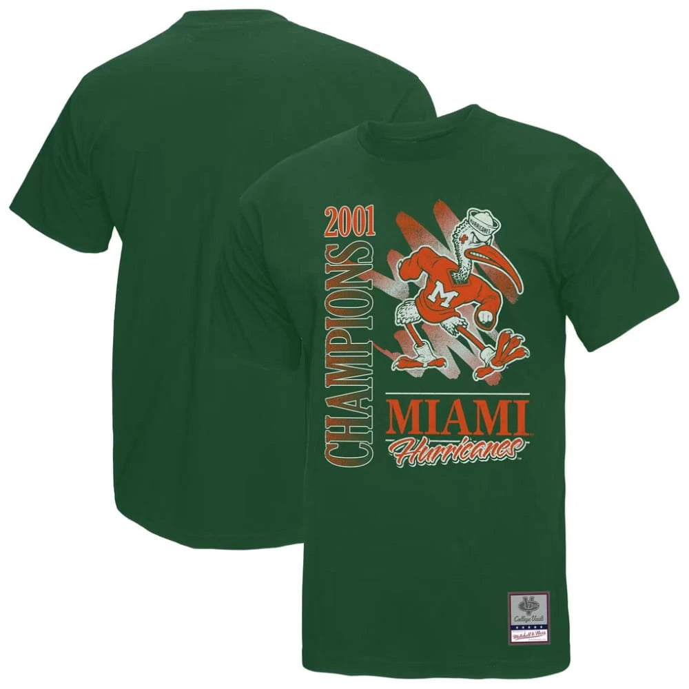 Mitchell & Ness Men's Green Miami Hurricanes Retro Brush Mineral Wash T-Shirt