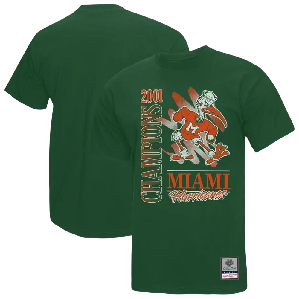 Mitchell & Ness Men's Green Miami Hurricanes Retro Brush Mineral Wash T-Shirt