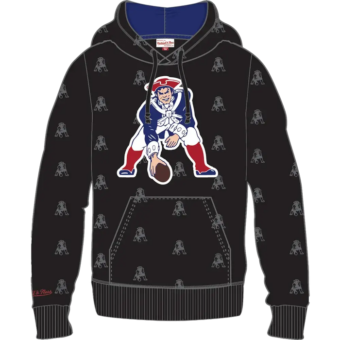 New England Patriots Mitchell & Ness All Over Print Fleece Hoodie black color