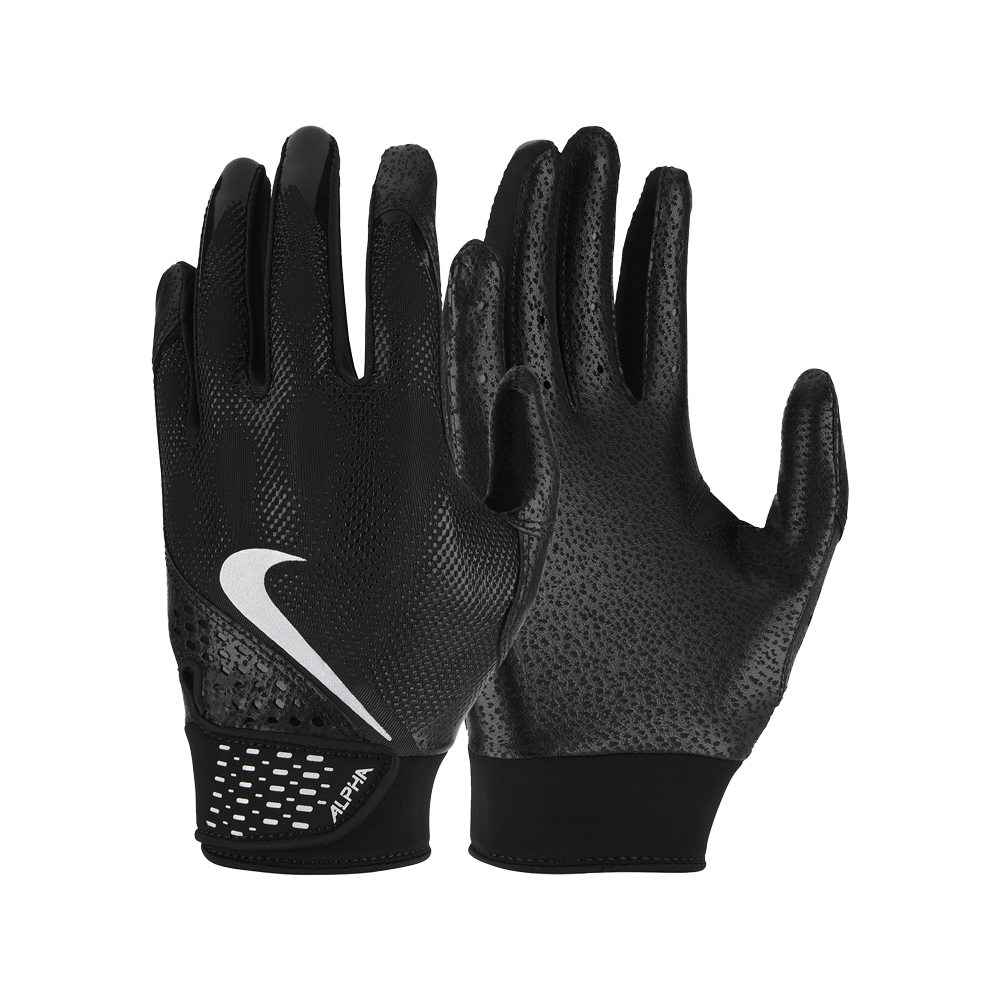 Alpha BG Black Baseball Batting Gloves - Synthetic Leather Palm For Better Grip & Durability