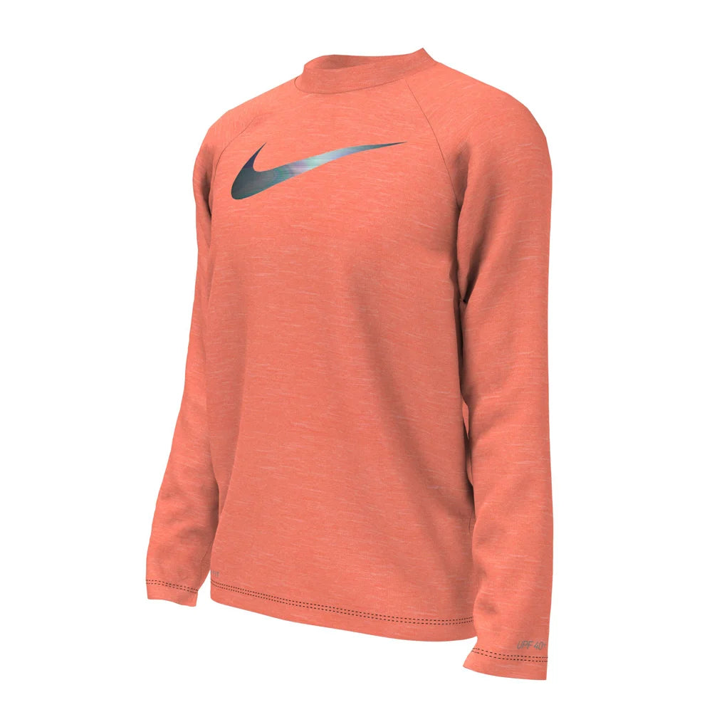 Nike Swim Boys Hydroguard Essential Big Kids Dri-FIT UV Long Sleeve Top orange  color
