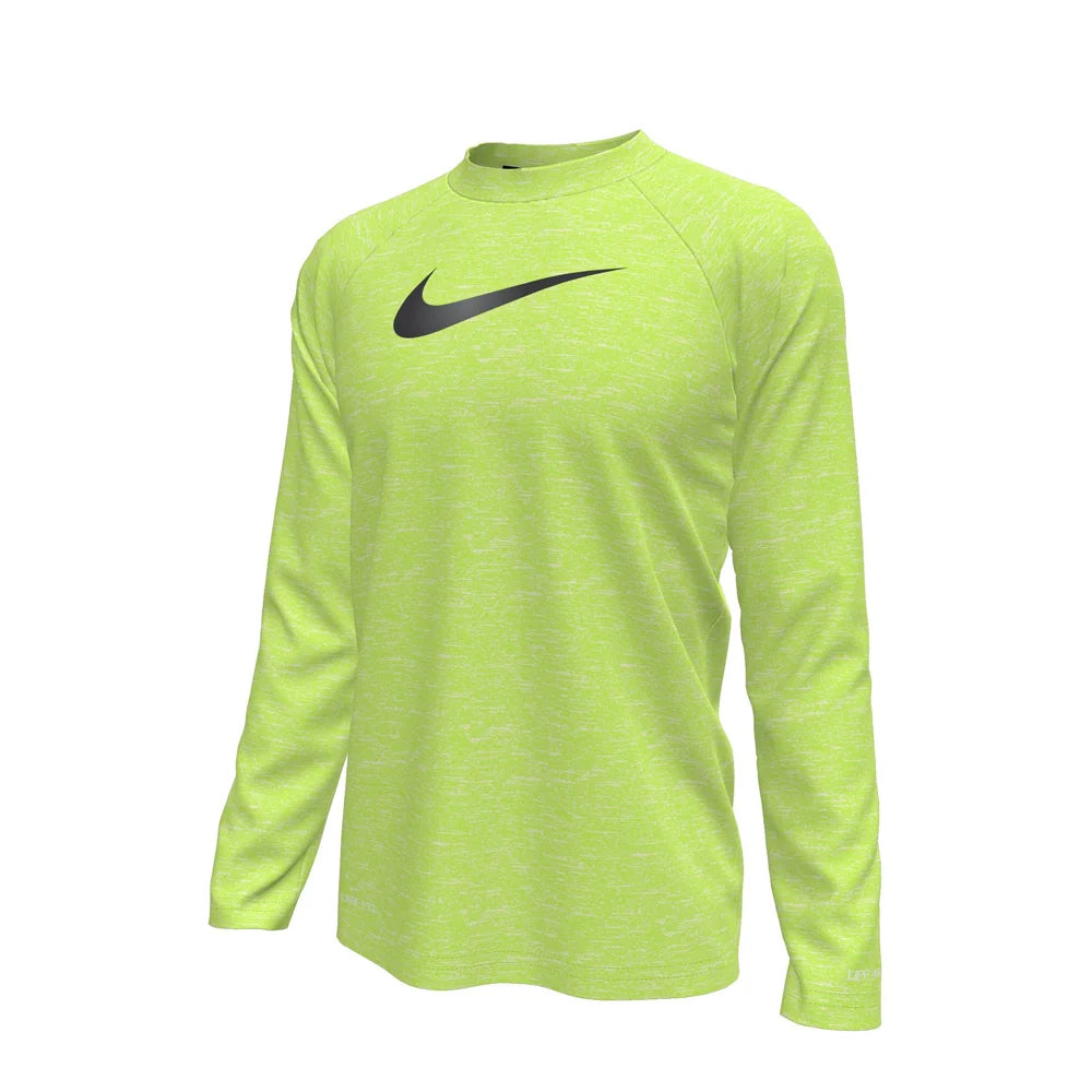 Nike Swim Boys Hydroguard Essential Big Kids Dri-FIT UV Long Sleeve Top yellow color.