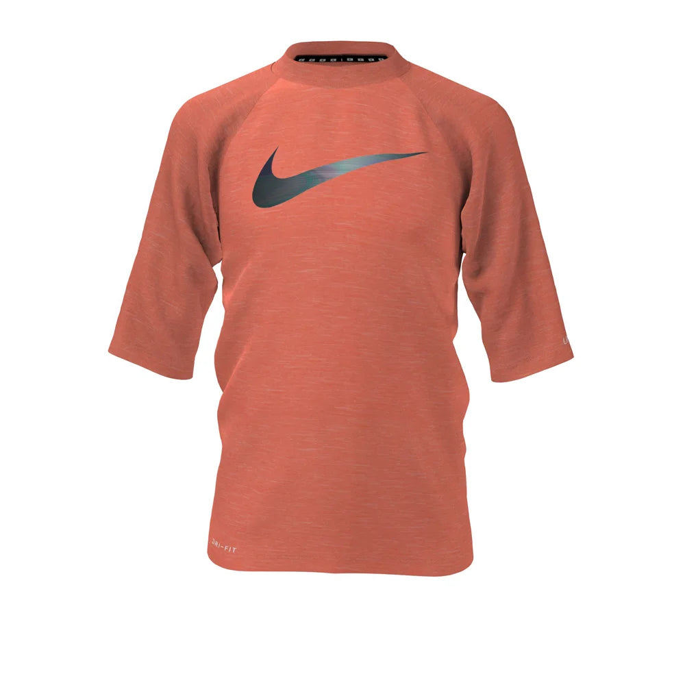 Nike Swim Boys Hydroguard Essential Big Kids Dri-FIT UV Short Sleeve Top Orange  color.