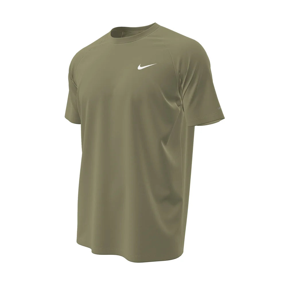 Nike Swim Men's Hydroguard Essential Dri-FIT UV Short Sleeve Top khaki color.