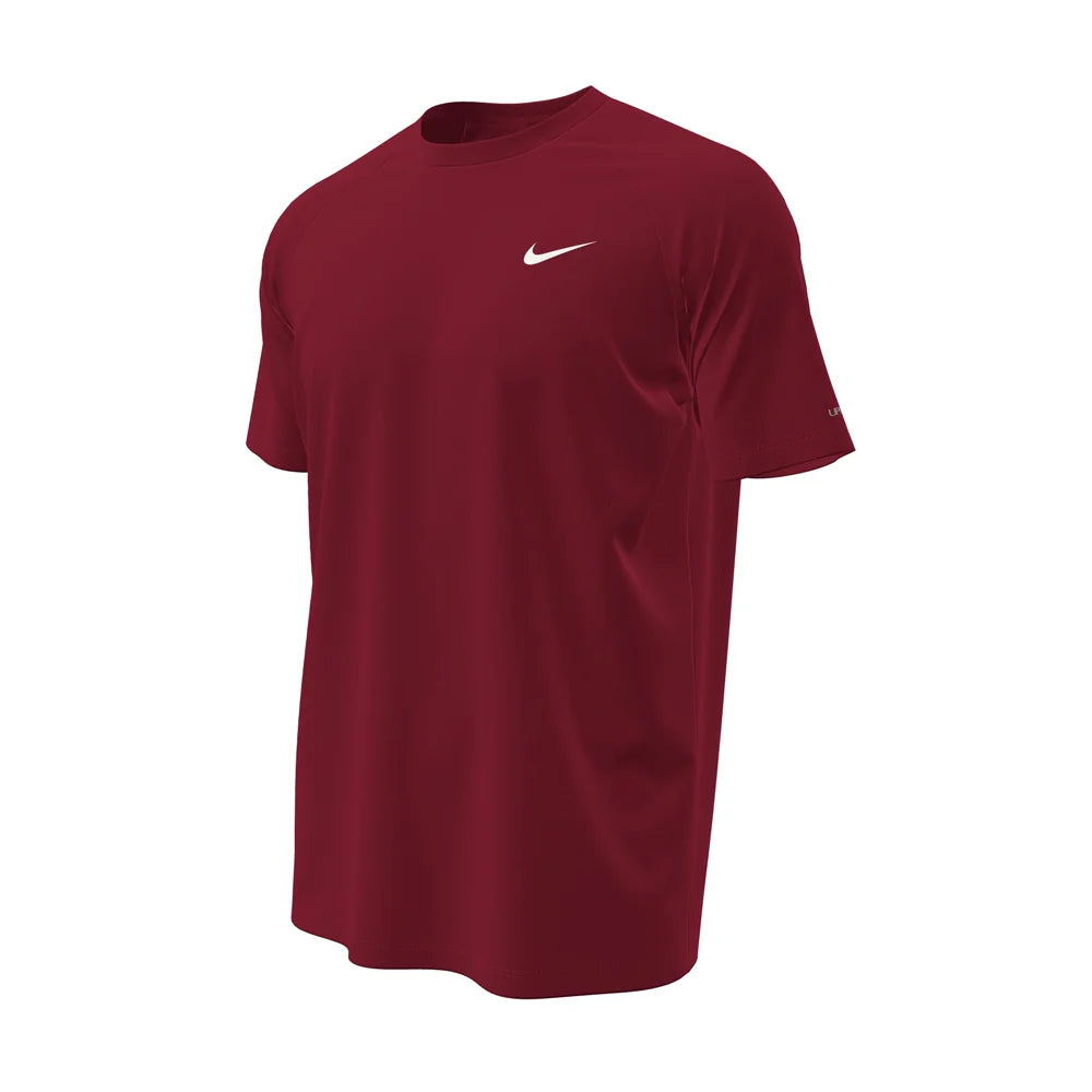 Nike Swim Men's Hydroguard Essential Dri-FIT UV Short Sleeve Top  red color.