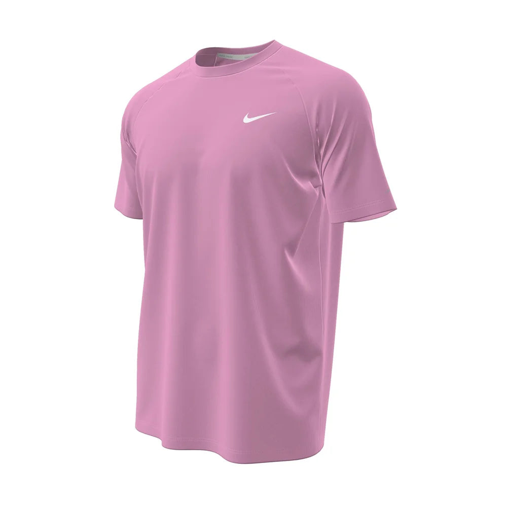 Nike Swim Men's Hydroguard Essential Dri-FIT UV Short Sleeve Top  pink color.