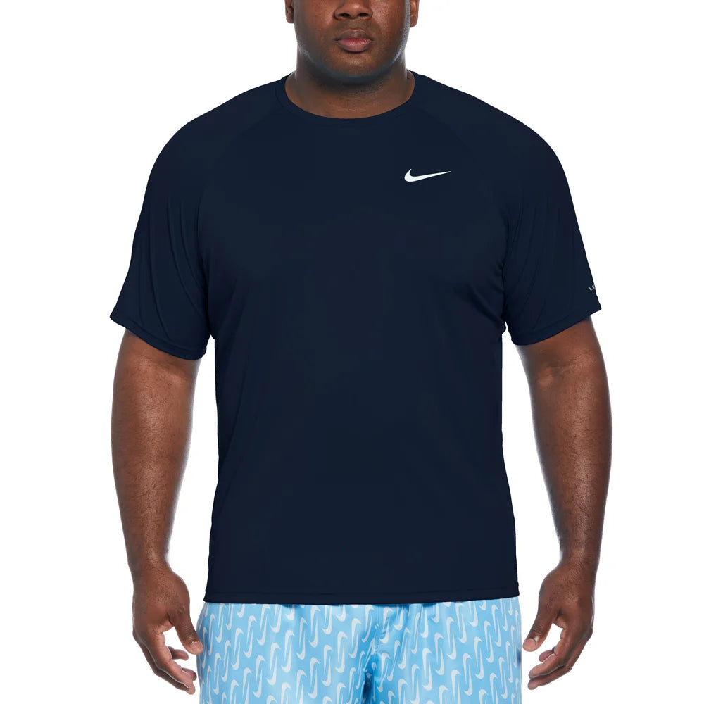 Nike Swim Men's Hydroguard Essential Dri-FIT UV Short Sleeve Top Navy Color 