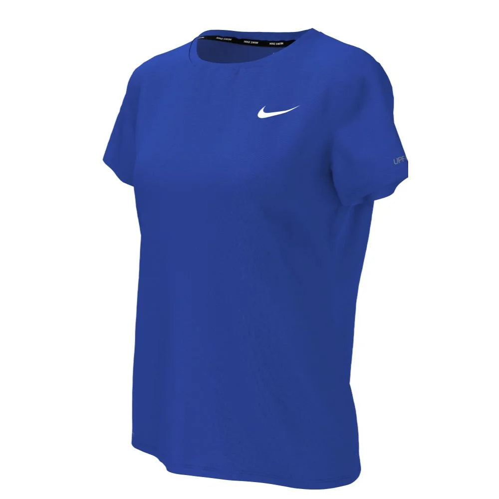 Nike Swim Women's Hydroguard Dri-FIT UV Short Sleeve Top blue color.