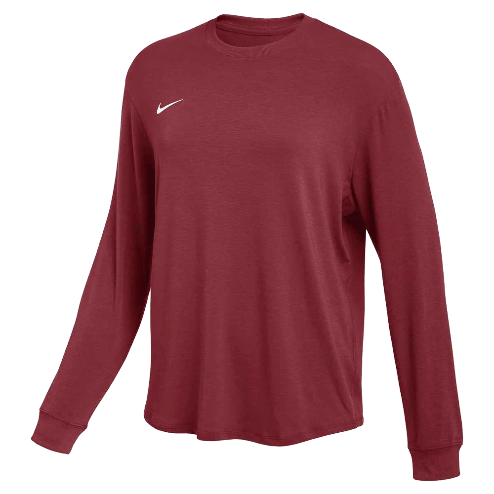 Nike Women's Team One Relaxed Top LS maroon color