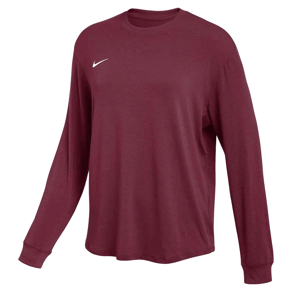 Nike Women's Team One Relaxed Top LS maroon color