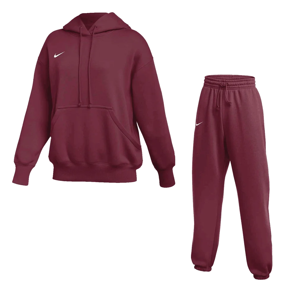 Nike Women's Team Sportswear Phoenix Set - Hoodie and Pants  maroon color