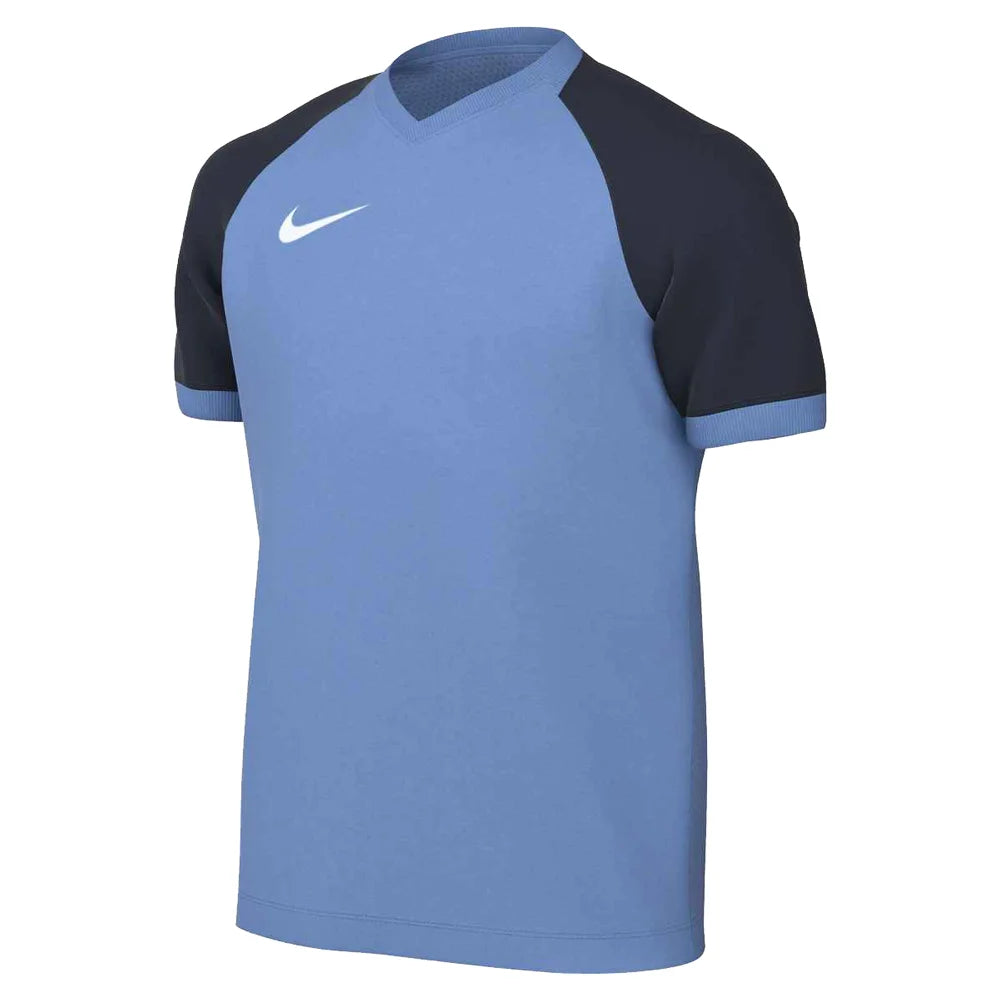 Nike Big Kids' Dri-FIT Trophy VI Short-Sleeve Soccer Jersey Blue Color.