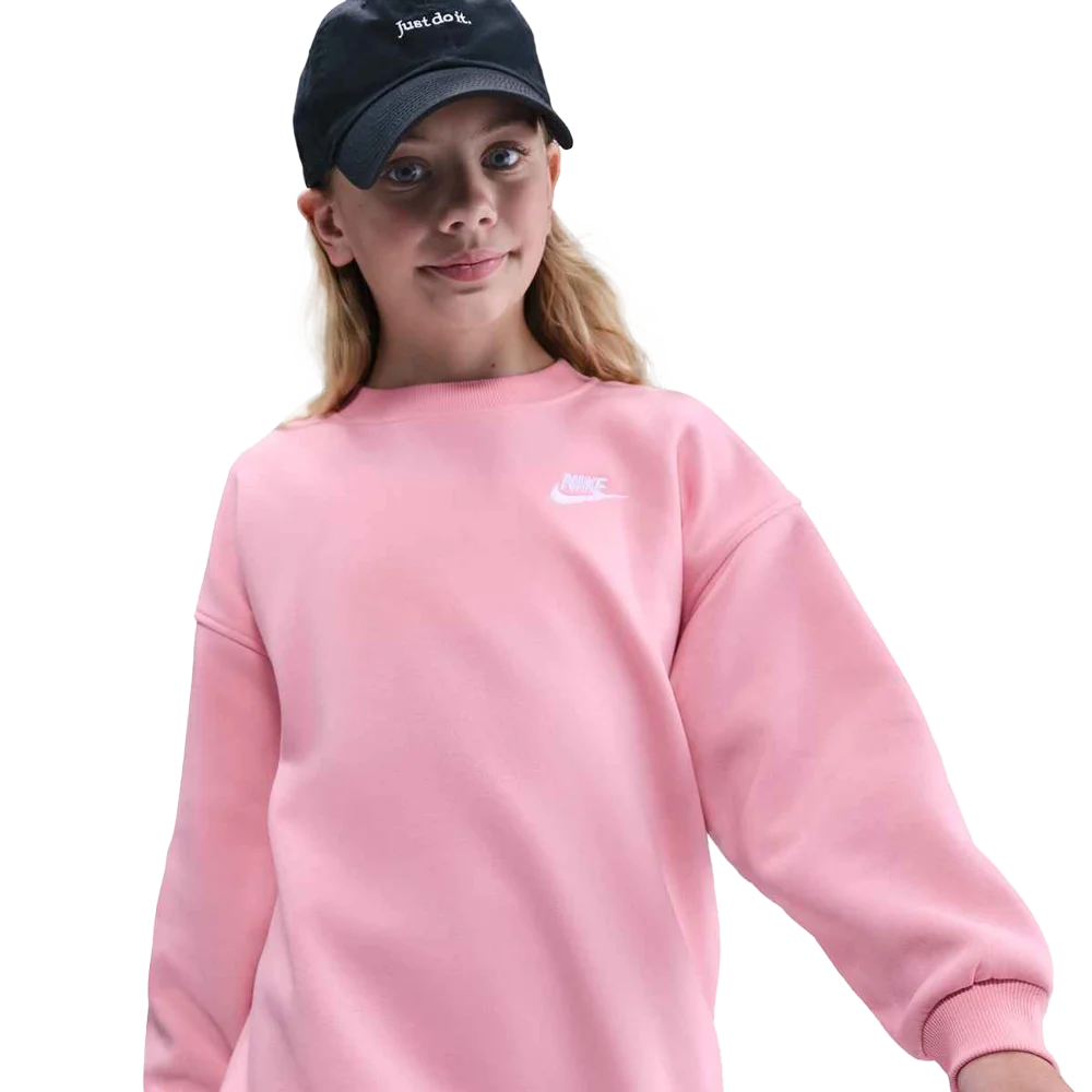 Nike Big Kids' Sportswear Club Fleece  Oversized Sweatshirt Pink Color