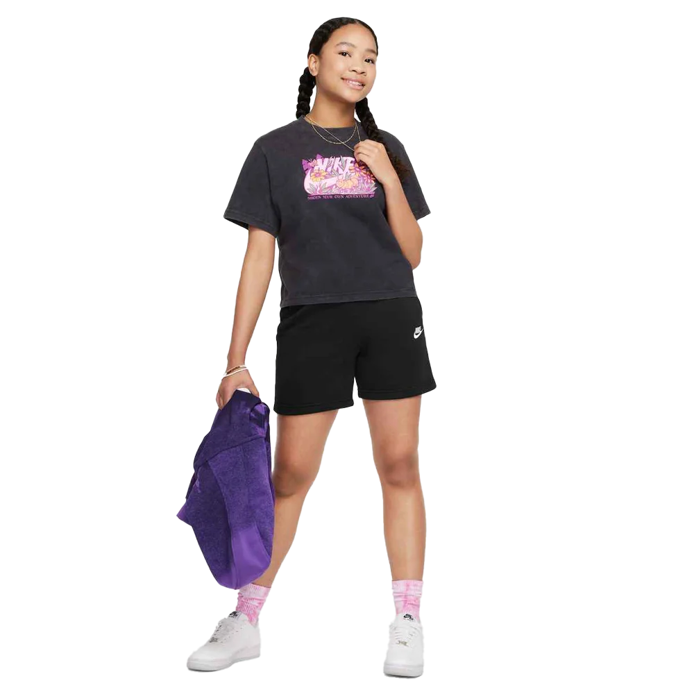 Nike Girls Sportswear Club Fleece Big Kids'5" French Terry Shorts Black Color