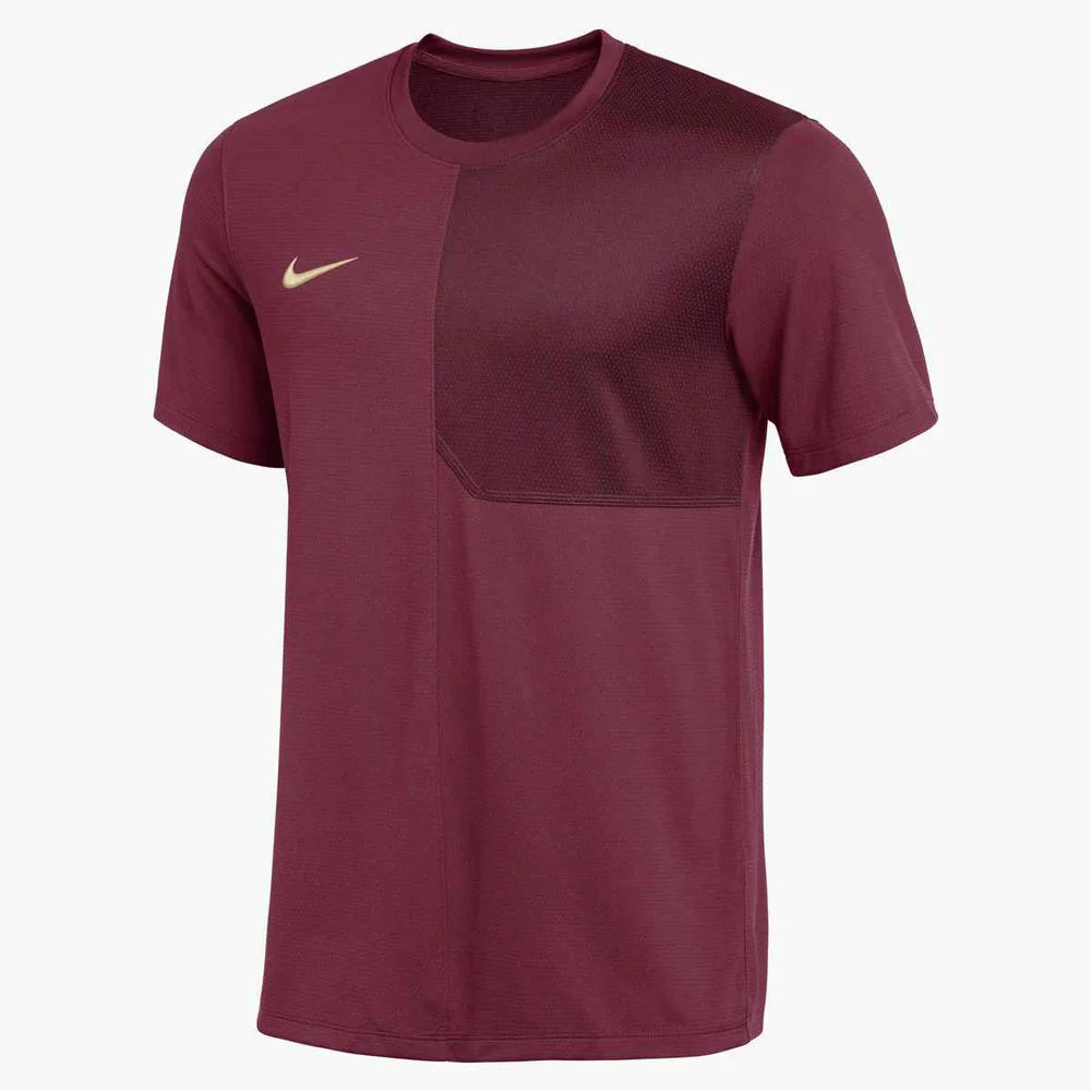 Nike Men's Dri-FIT Short-Sleeve UV Coach Top (Stock) Maroon Color 