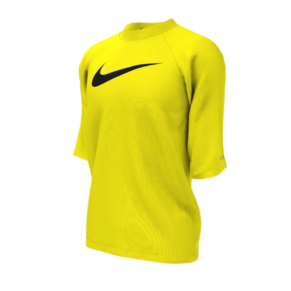 Nike Swim Boys Hydroguard Essential Big Kids Dri-FIT UV Short Sleeve Top Yellow color.