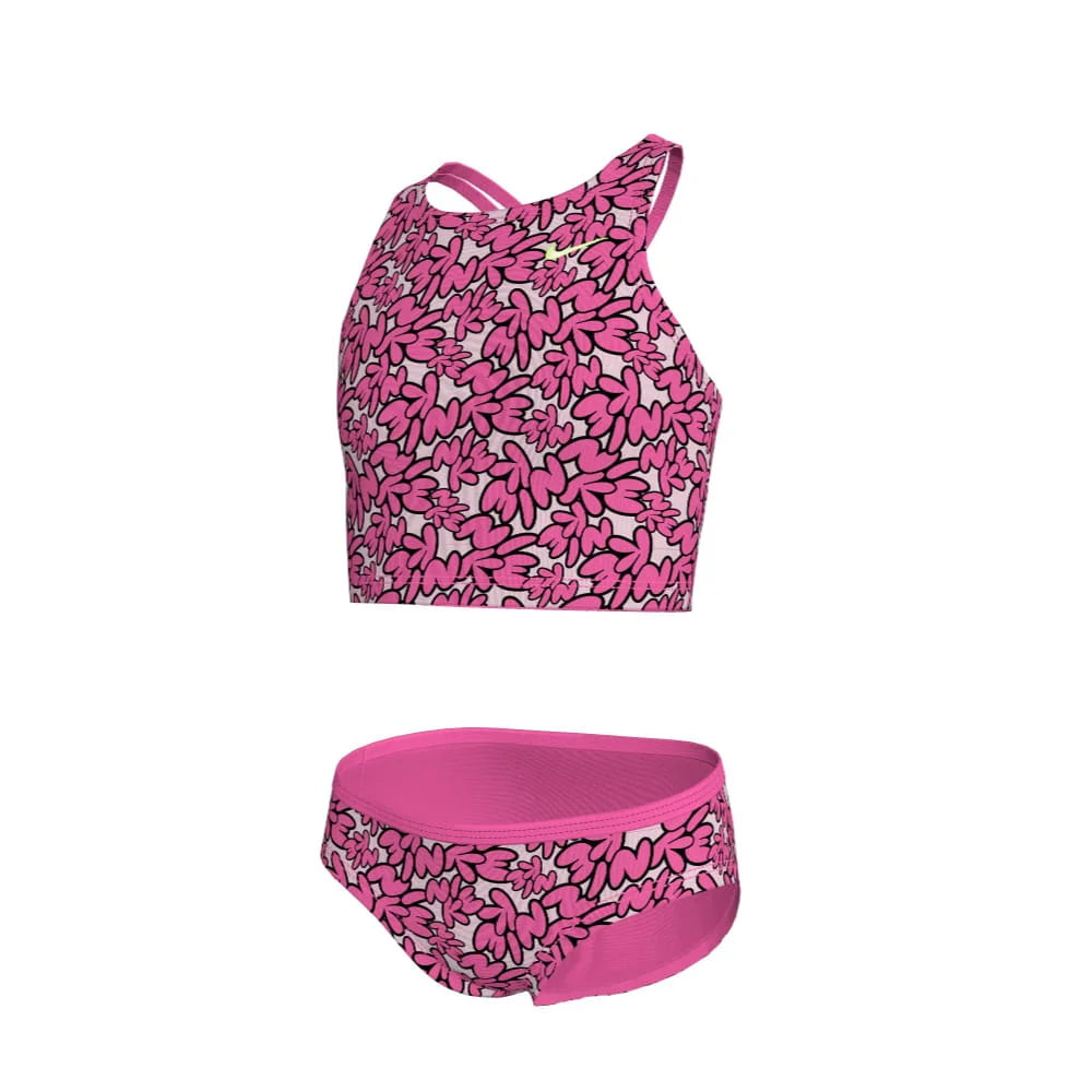 Nike Swim Girl's Bubble Script Spiderback Midkini Set Pink
