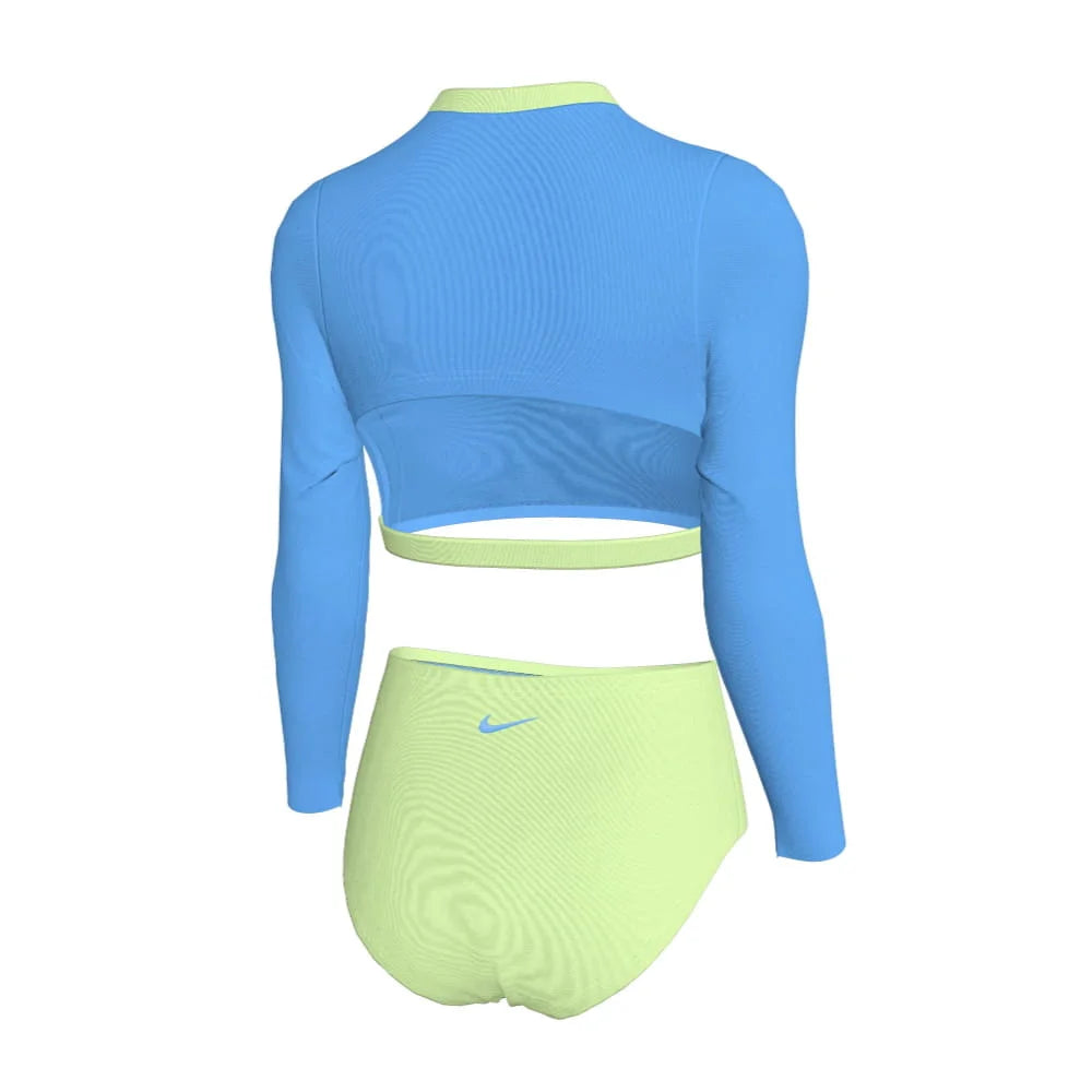 Nike Swim Girl's Colorblock Long Sleeve Crop Top & High Waist Set