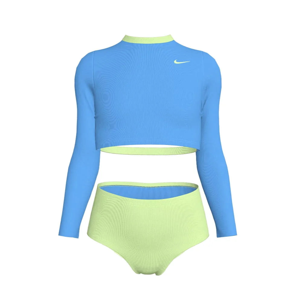Nike Swim Girl's Colorblock Long Sleeve Crop Top & High Waist Set