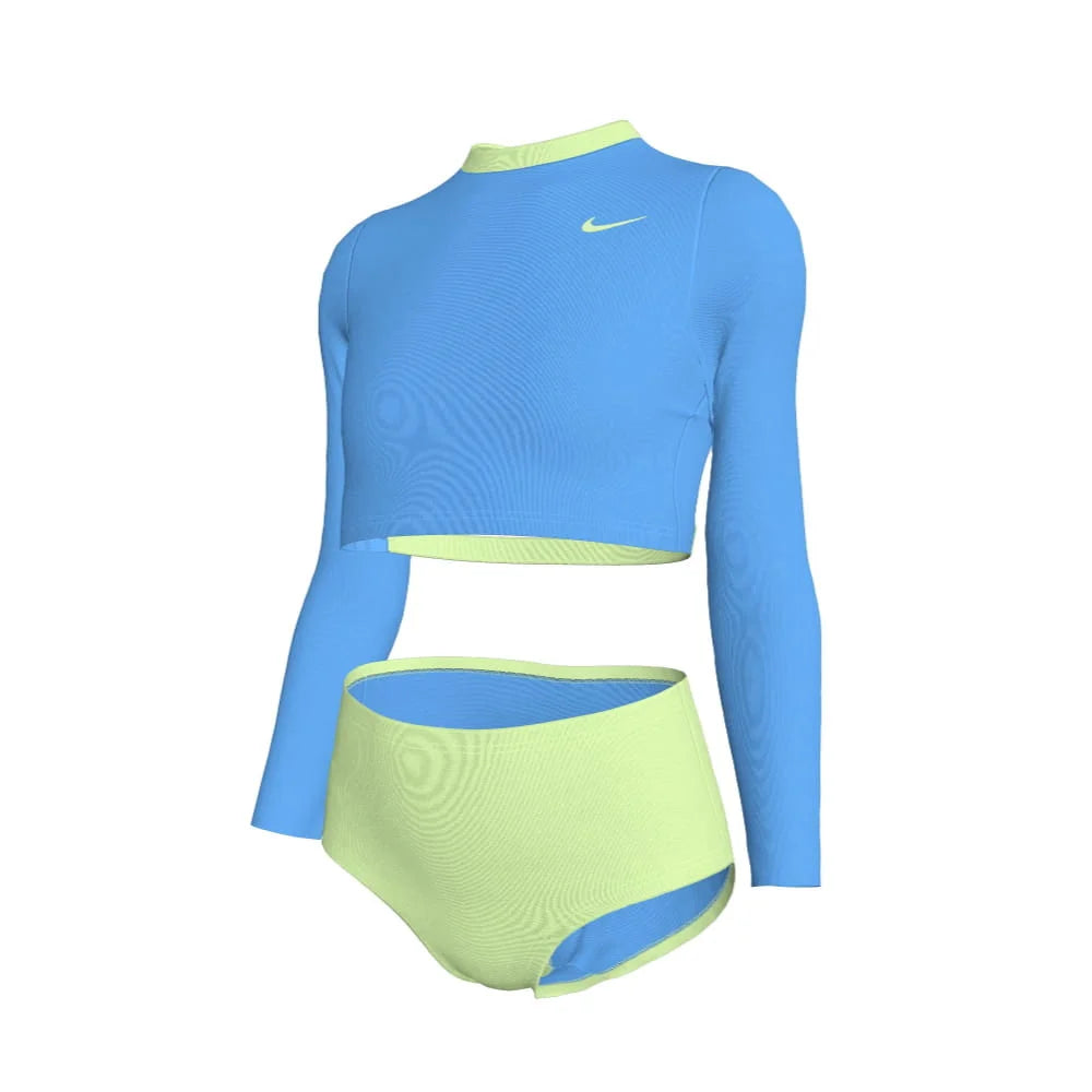 Nike Swim Girl's Colorblock Long Sleeve Crop Top & High Waist Set