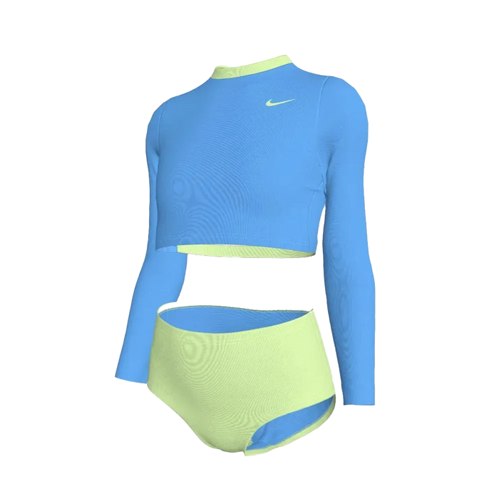 Nike Swim Girl's Colorblock Long Sleeve Crop Top & High Waist Set Blue color
