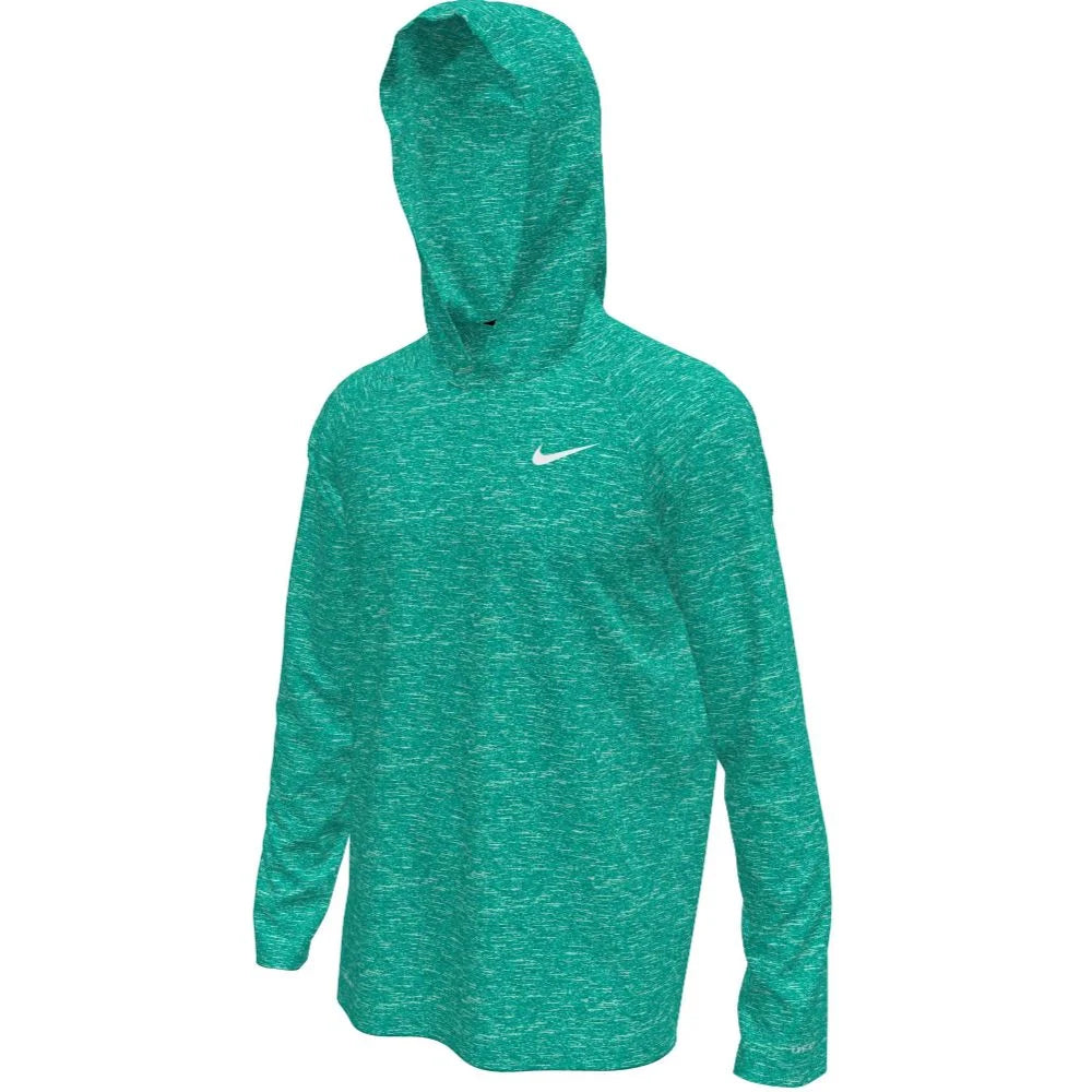 Nike Swim Men's Hydroguard Essential Dri-FIT UV Long Sleeve Hooded Top green color.