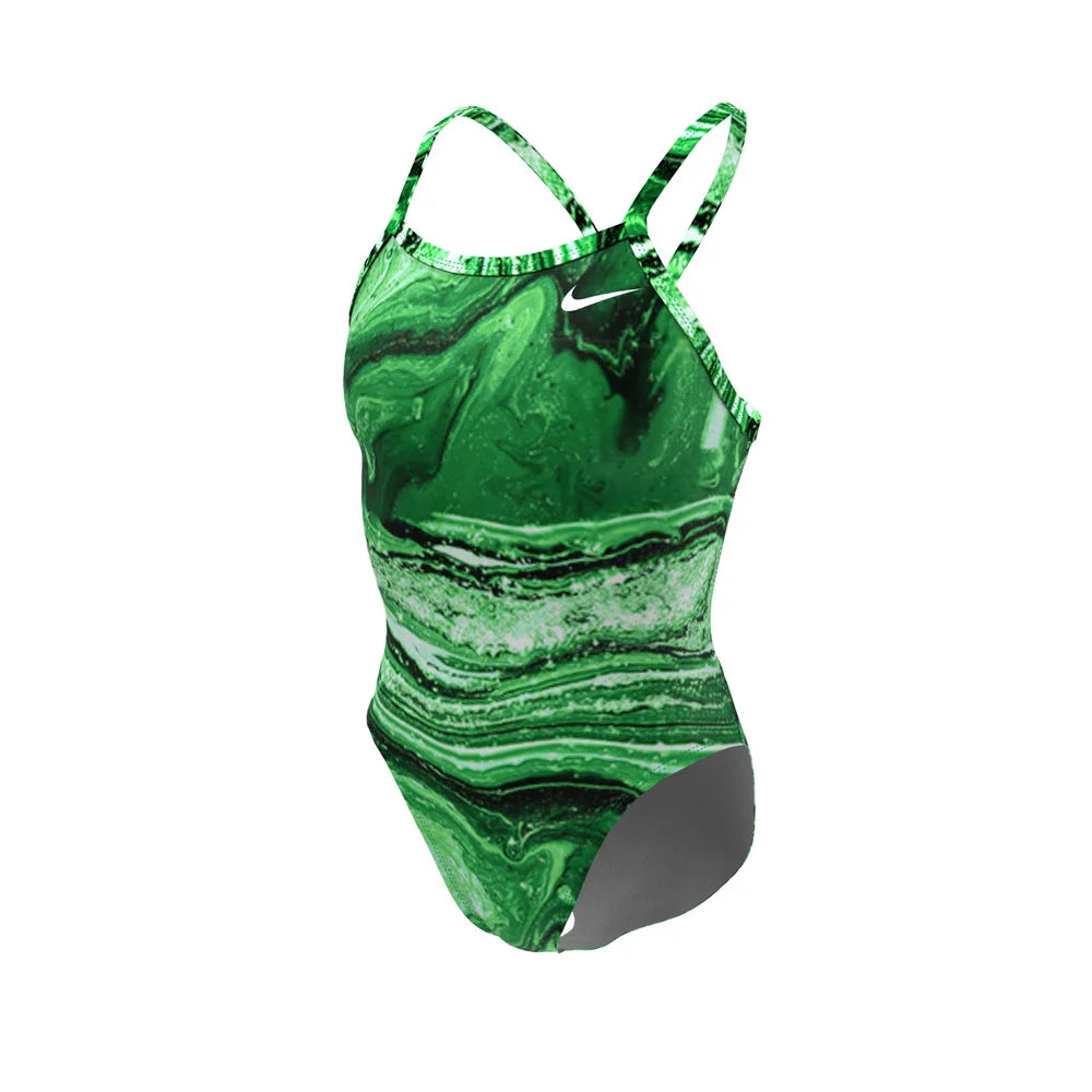 Nike Swim Women Hydrastrong Crystal Wave Racerback One Piece green color