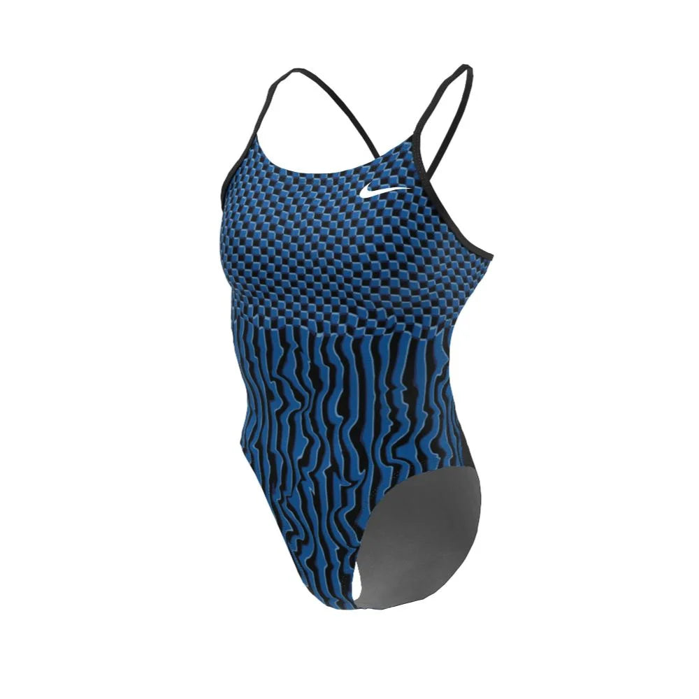 Nike Swim Women's  Drippy Check Cutout One Piece blue color