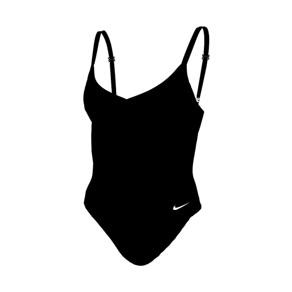 Nike Swim Women's  Essential V-Neck One Piece Black color