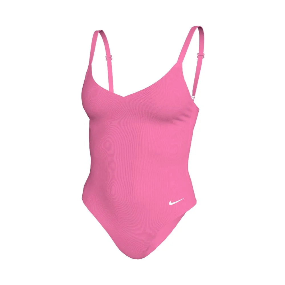 Nike Swim Women's  Essential V-Neck One Piece Pink color