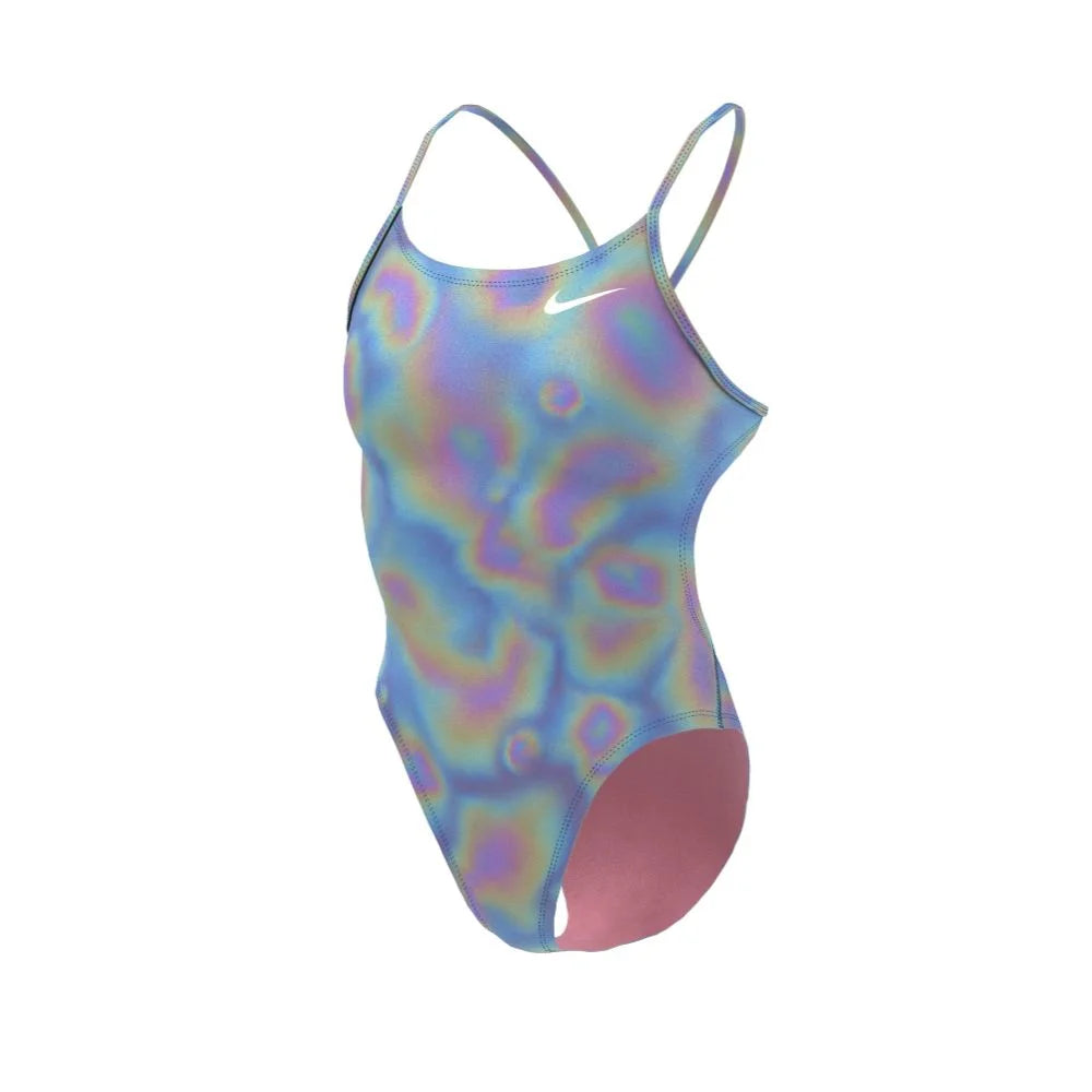 Nike Swim Women's Hydrastrong Multi Print Cutout One Piece blue color.