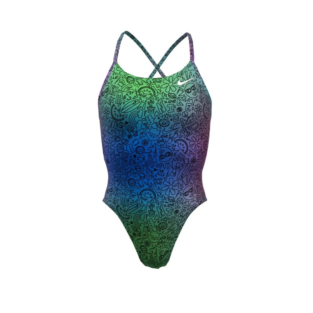 Nike Swim Women's Hydrastrong Multi Print Lace Up Tie Back One Piece
