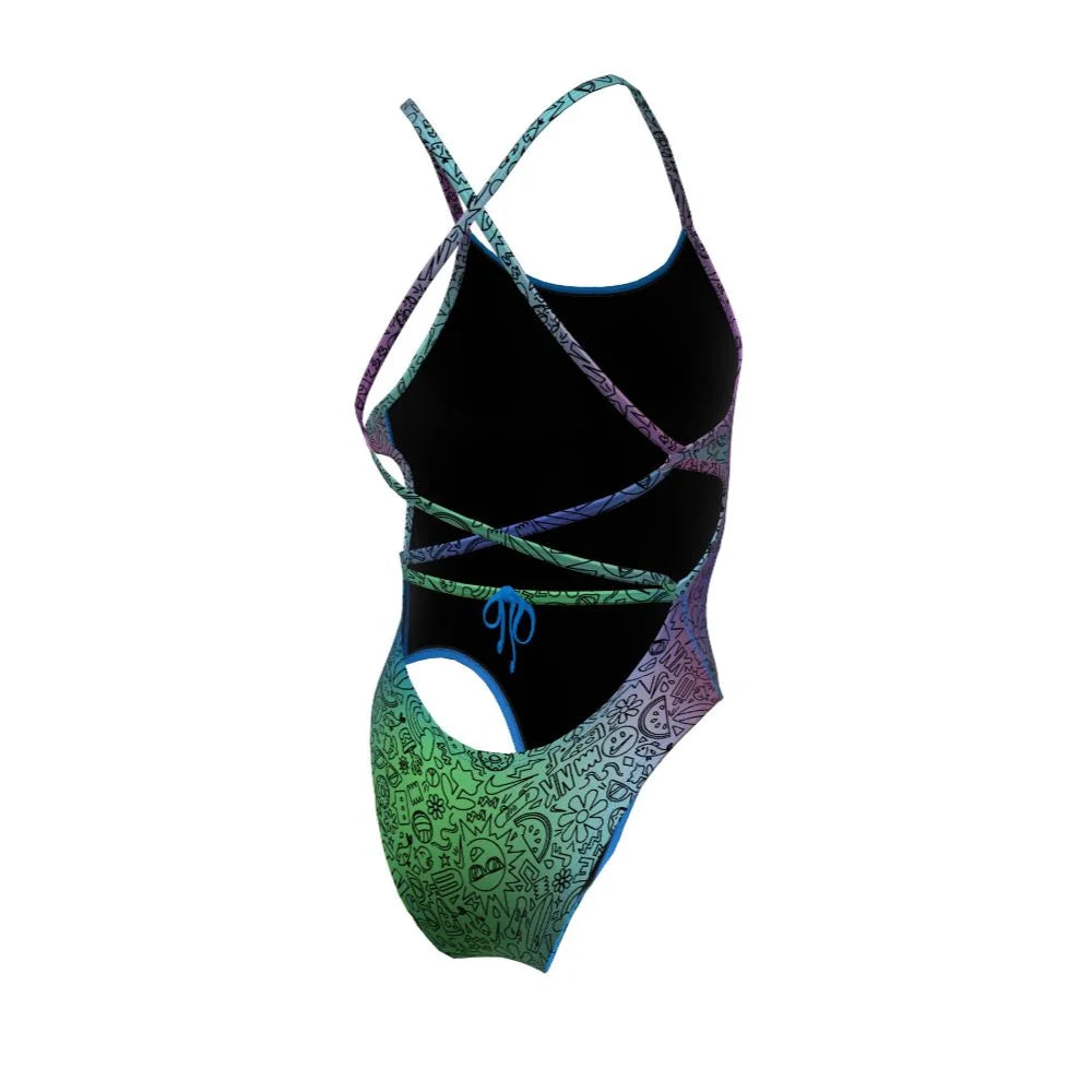 Nike Swim Women's Hydrastrong Multi Print Lace Up Tie Back One Piece