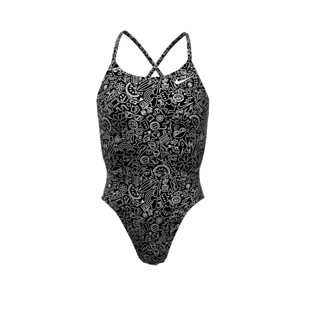 Nike Swim Women's Hydrastrong Multi Print Lace Up Tie Back One Piece