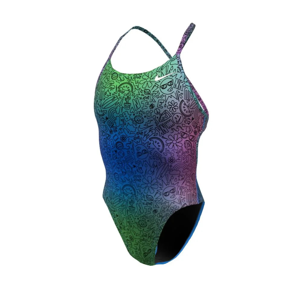 Nike Swim Women's Hydrastrong Multi Print Lace Up Tie Back One Piece