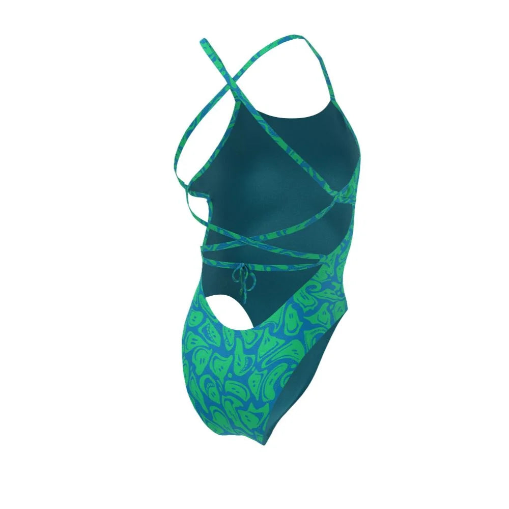 Nike Swim Women's Hydrastrong Multi Print Lace Up Tie Back One Piece
