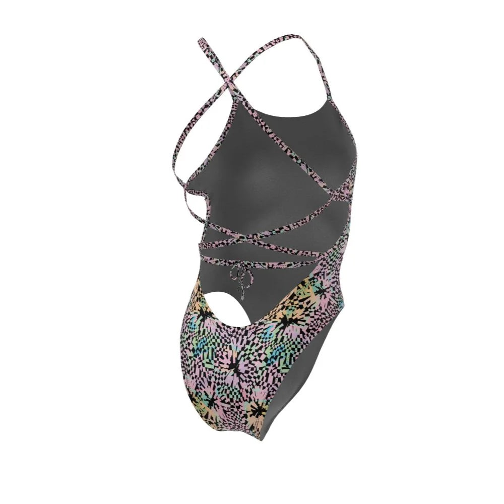 Nike Swim Women's Hydrastrong Multi Print Lace Up Tie Back One Piece