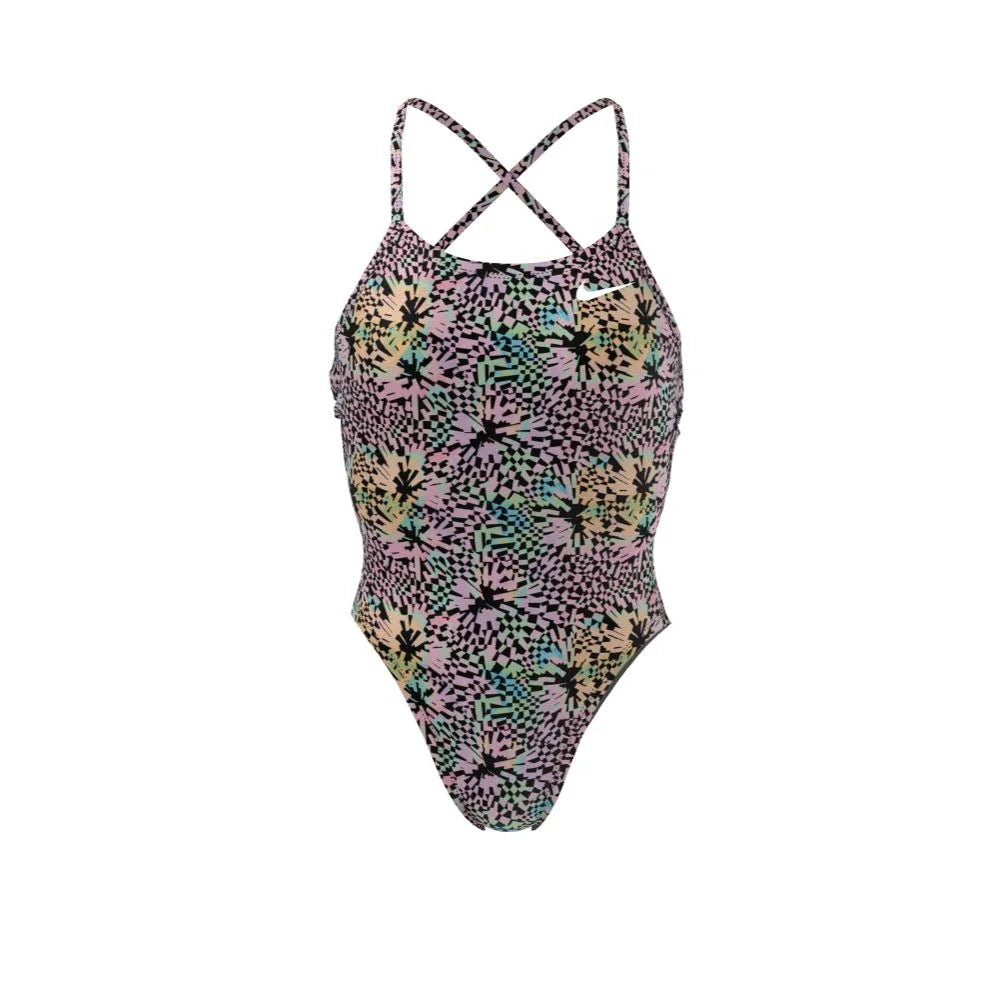 Nike Swim Women's Hydrastrong Multi Print Lace Up Tie Back One Piece