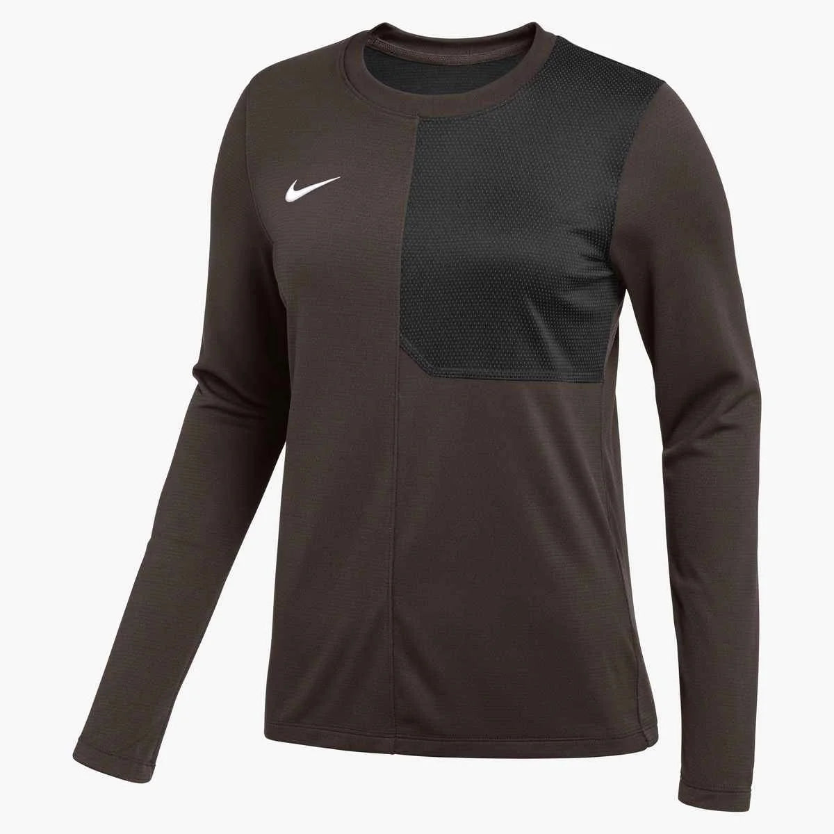 Nike Women's Dri-FIT Long-Sleeve UV Coach Top Brown Color.